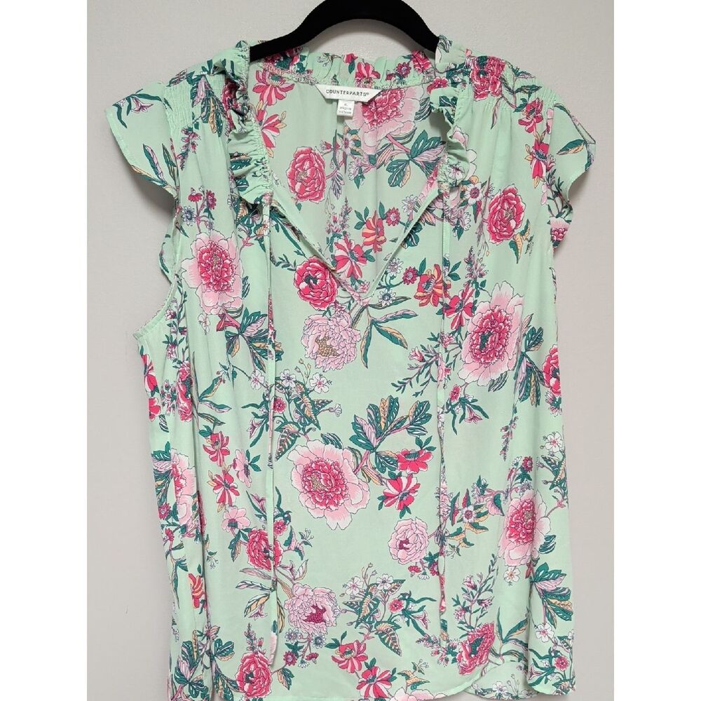 Counterparts Mint Green Floral Ruffle V-Neck Blouse